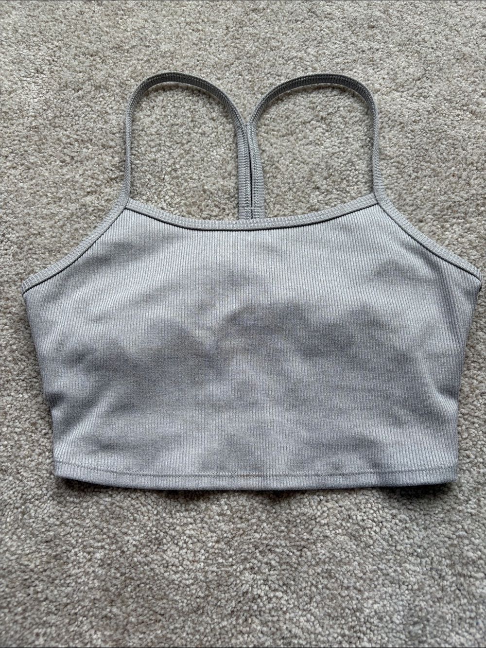 ALO Yoga Ribbed Cropped Bralette in Light Gray Small
